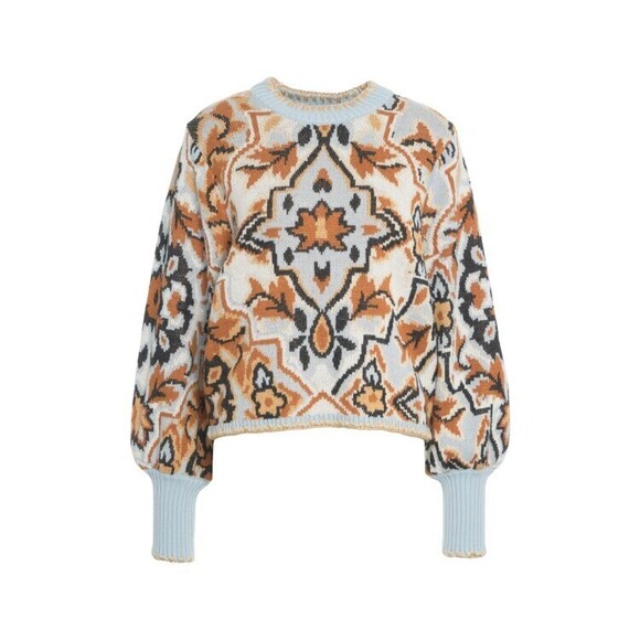 Farm Rio Patterned Sweater With Classic Round Neckline - NWT